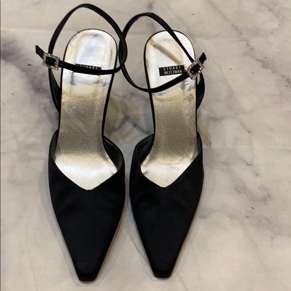 Stuart Weizmann Elegant Evening Satin Pointed Toe Embellished Heels - Picture 2 of 11